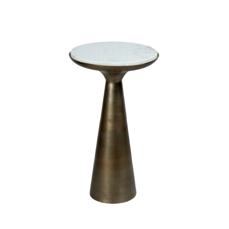 Beistelltisch Elyo – runder Tisch mit weißer Marmorplatte & goldenem Metallfuß, 38×60 cm