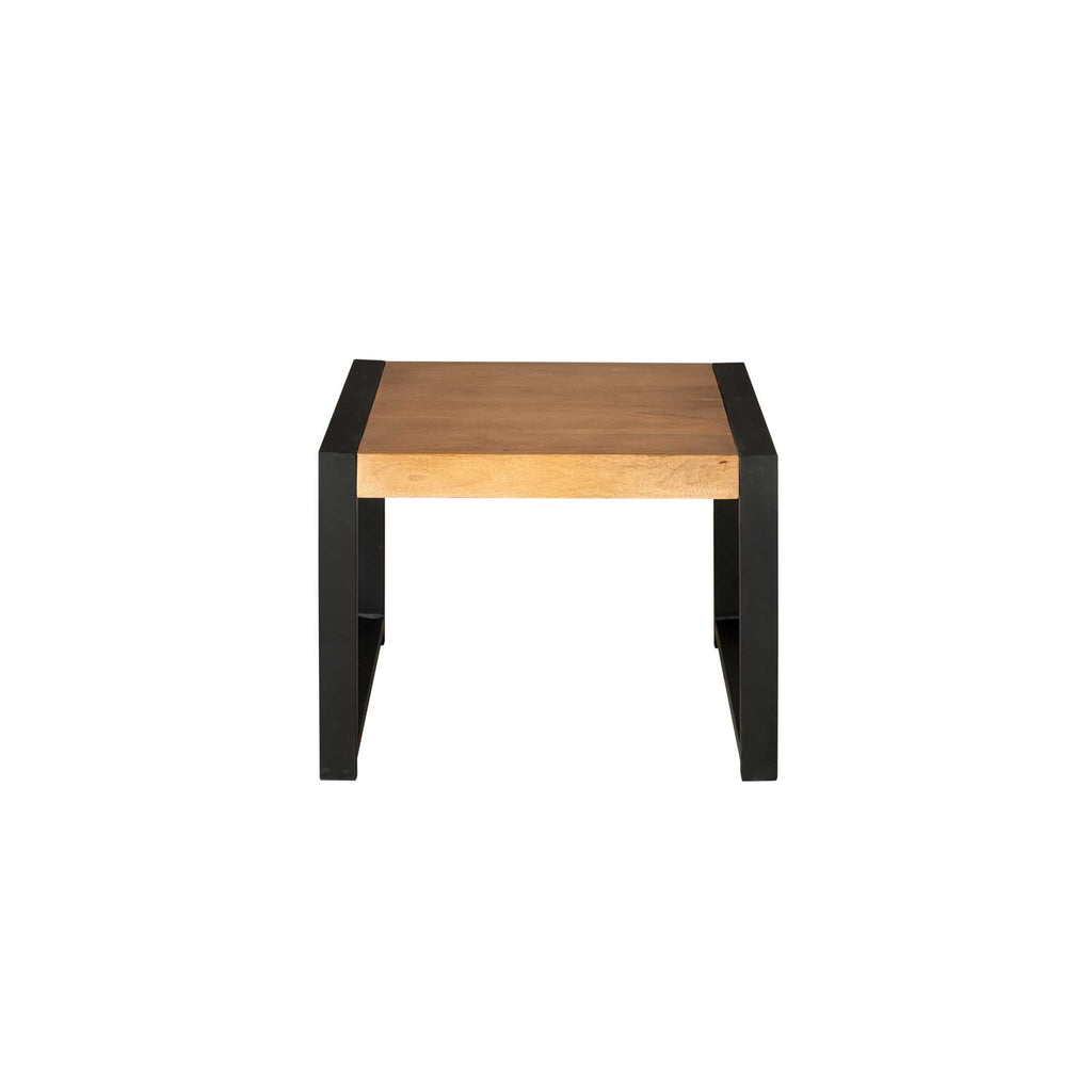 Beistelltisch Bori – runder Tisch aus Mangoholz & Metall, 60×60×45 cm, klar lackiert, modern & stabil