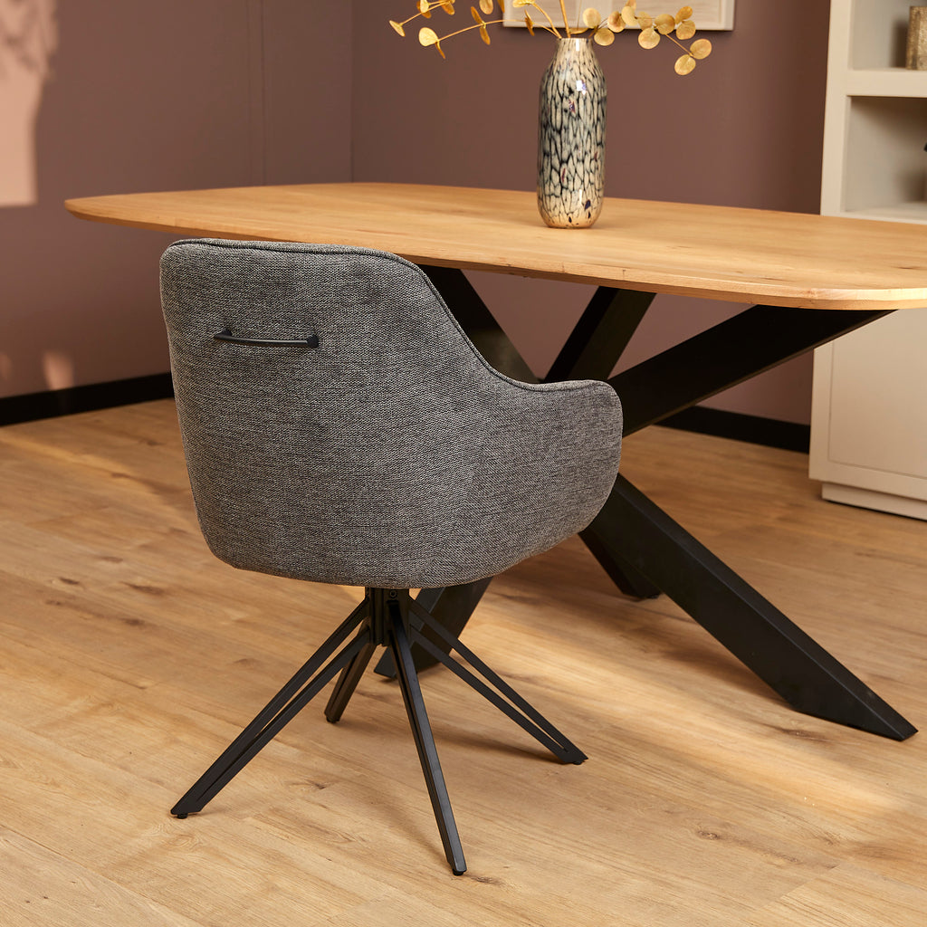 Esszimmerstuhl Jamey Anthrazit – moderner Drehstuhl 60×62×85 cm mit Memory-Rückkehr & schwarzem Metallgestell
