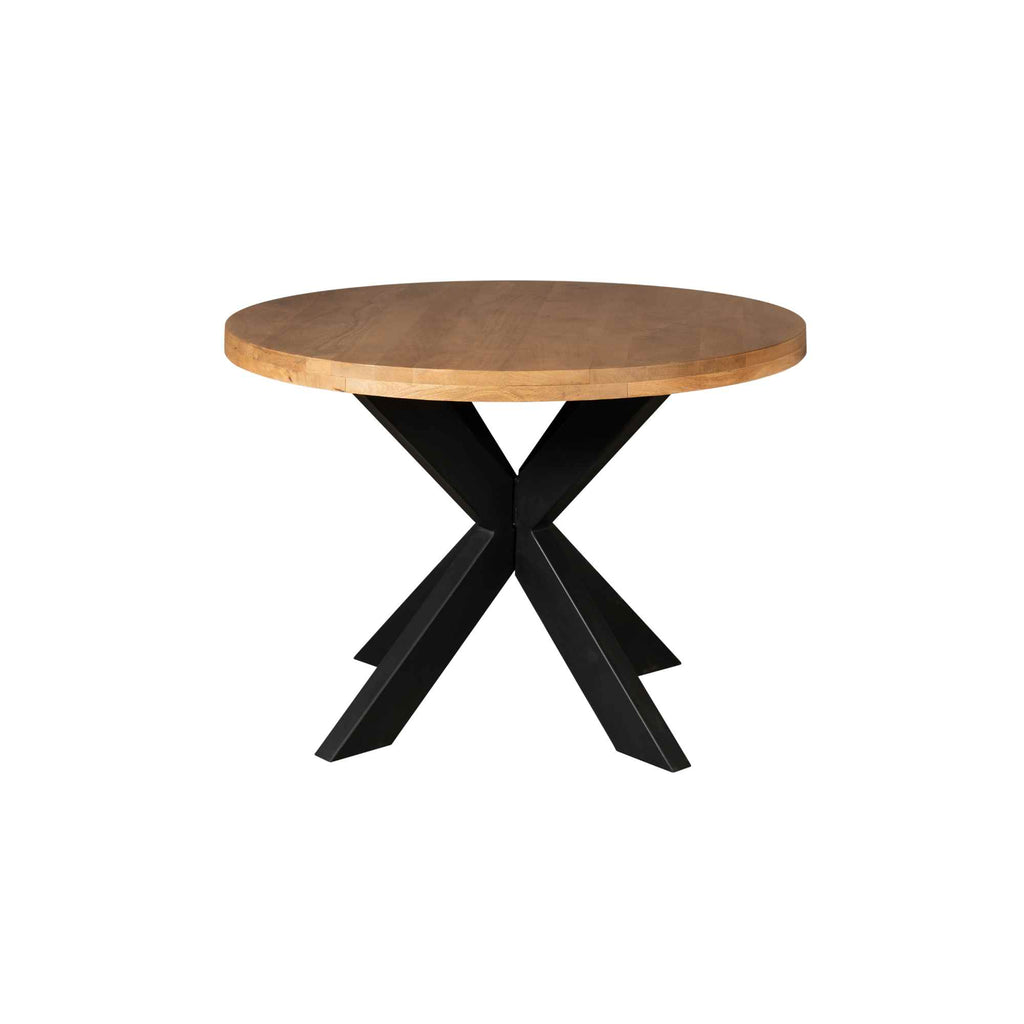 Esstisch Delta Ø120 cm – Runder Mangoholztisch mit schwarzem Matrixgestell, 76 cm Höhe