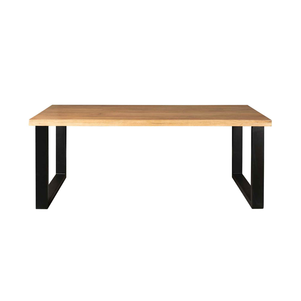 Esstisch Delta Natur – rechteckiger Mangoholz Tisch 200×100×76 cm mit 6 cm Platte & schwarzem U-Metallgestell
