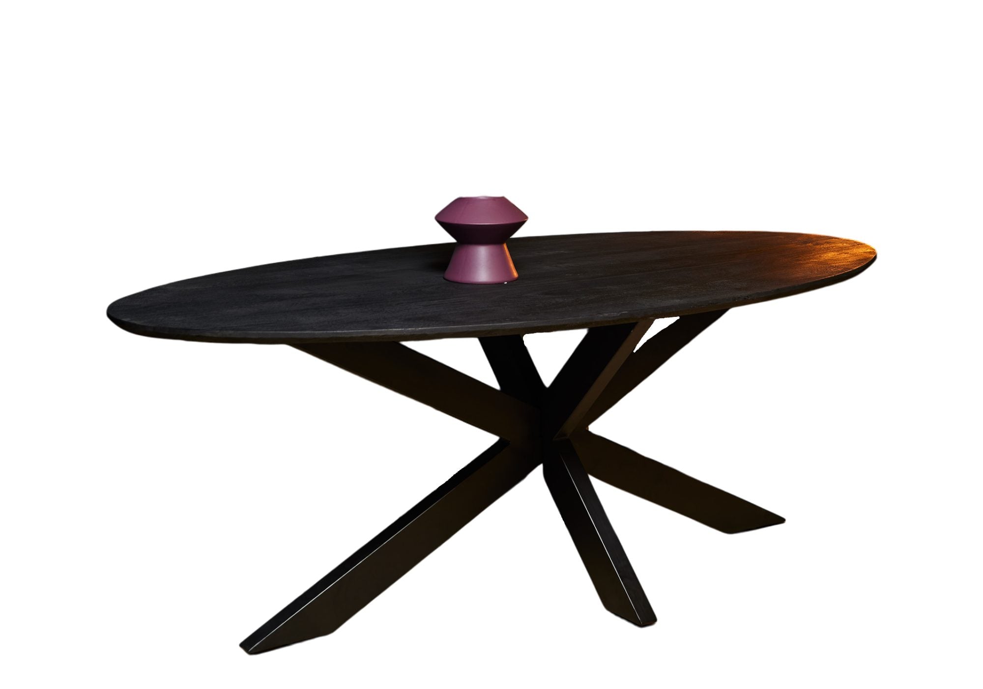 Esstisch Jacky Schwarz – Mangoholz massiv, Oval, Swiss Edge 160x90 cm