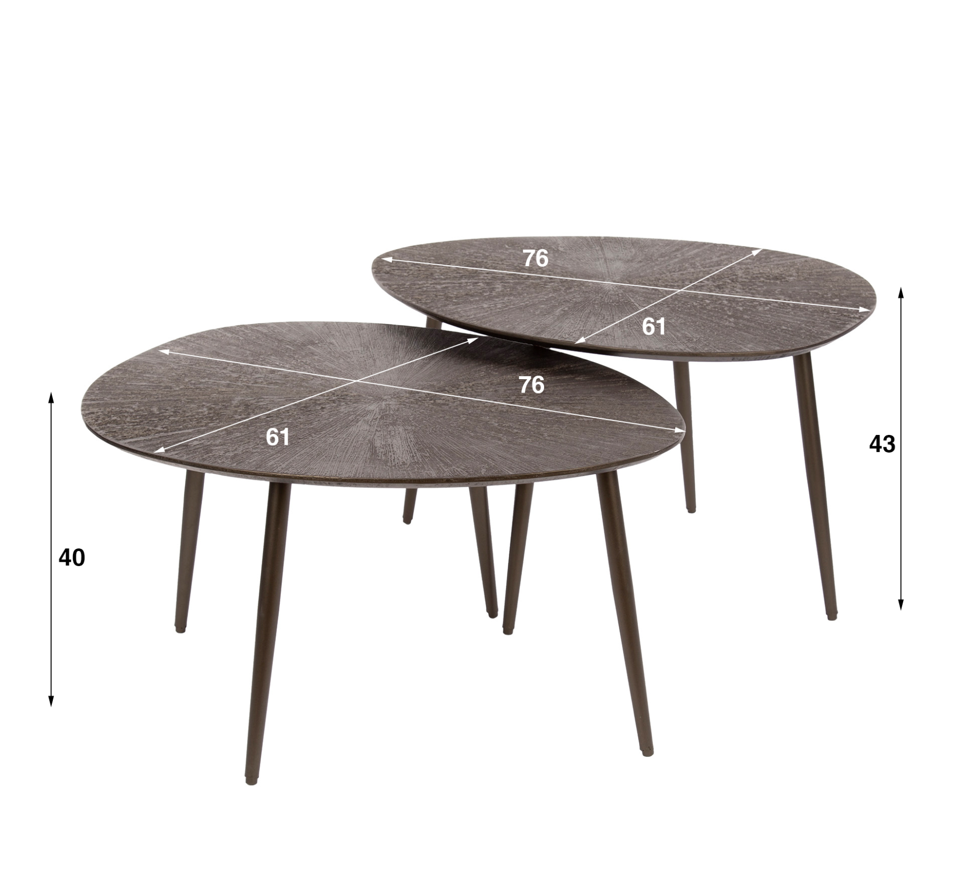 Couchtisch-Set Vareno Braunbronze – 2 Tische mit Ray-Metal-Finish & Gestell, 76 x 61 x 43 cm