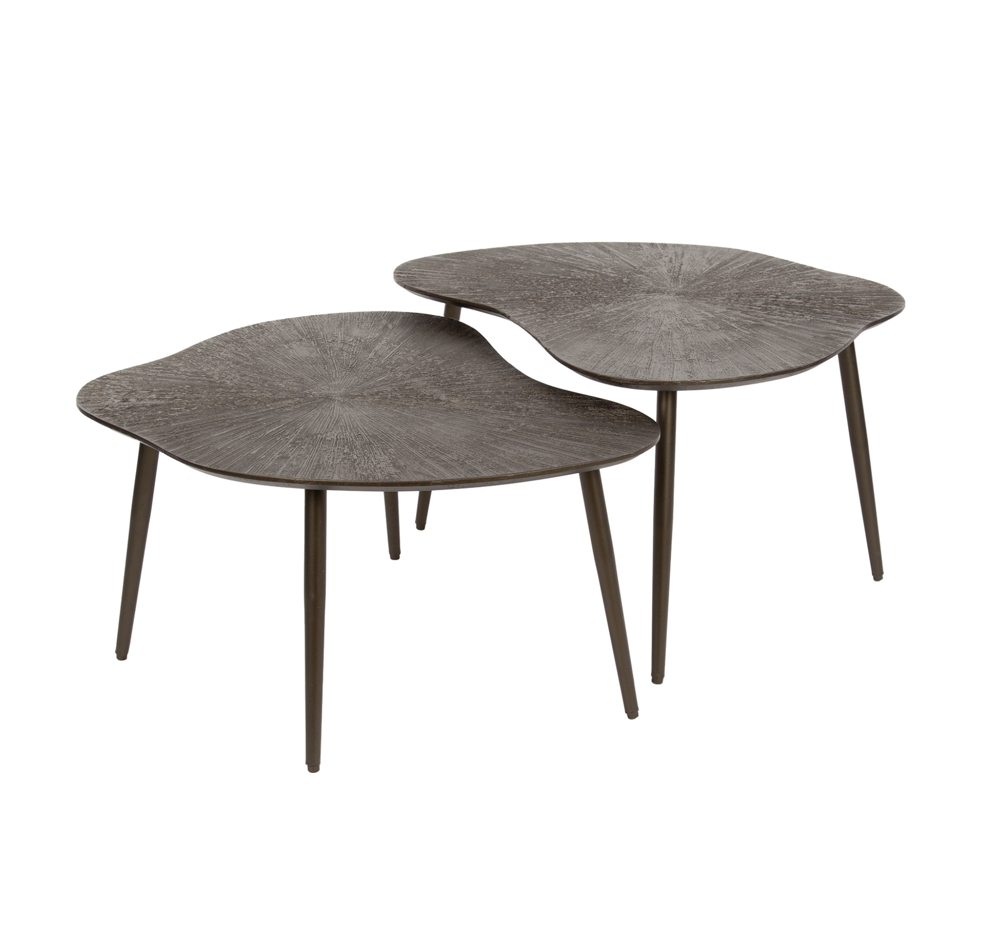 Couchtisch-Set Ravo Braunbronze – 2 Tische mit Ray Metal Finish & Stahlgestell, 76 x 62 x 41 cm