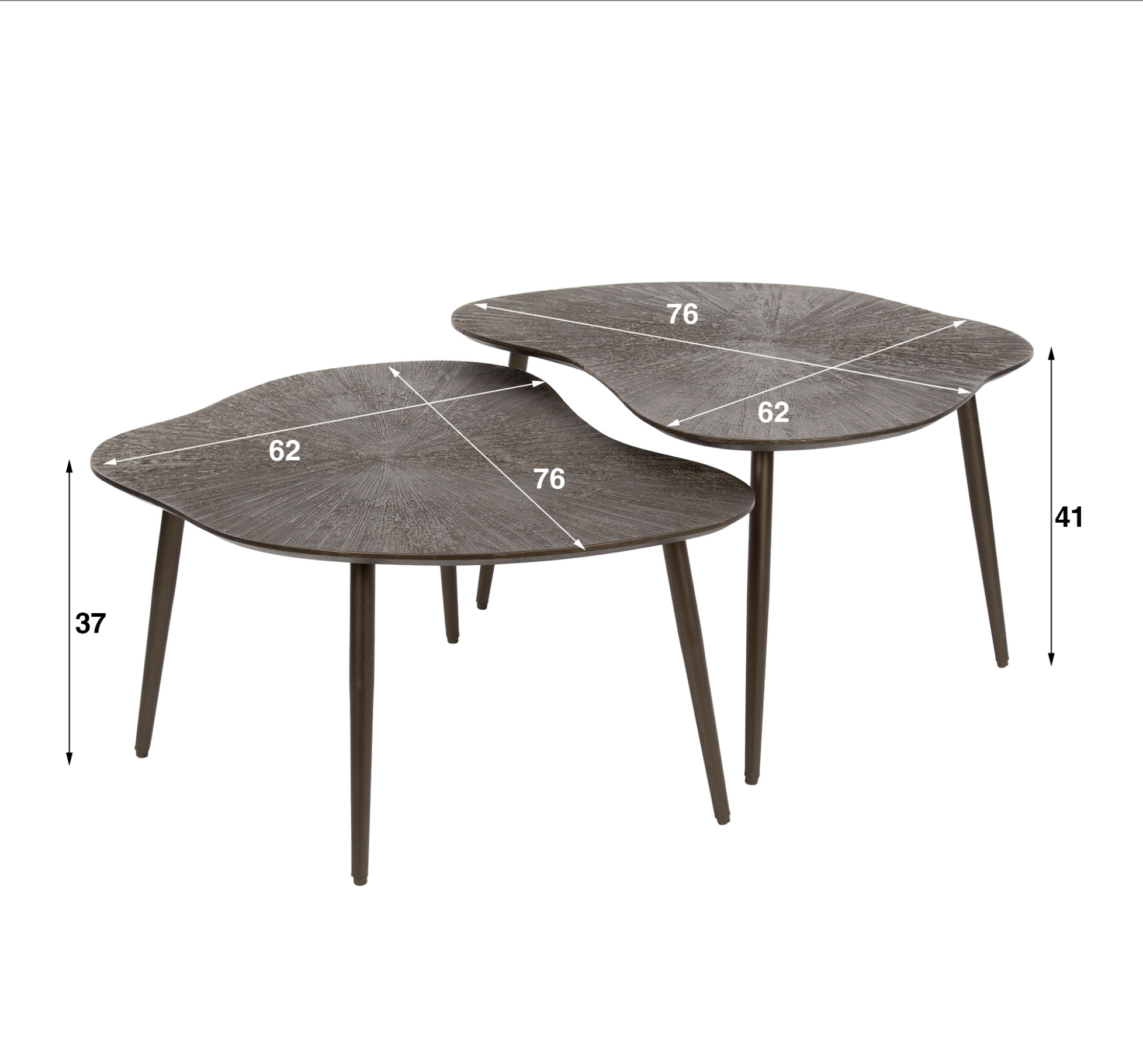 Couchtisch-Set Ravo Braunbronze – 2 Tische mit Ray Metal Finish & Stahlgestell, 76 x 62 x 41 cm