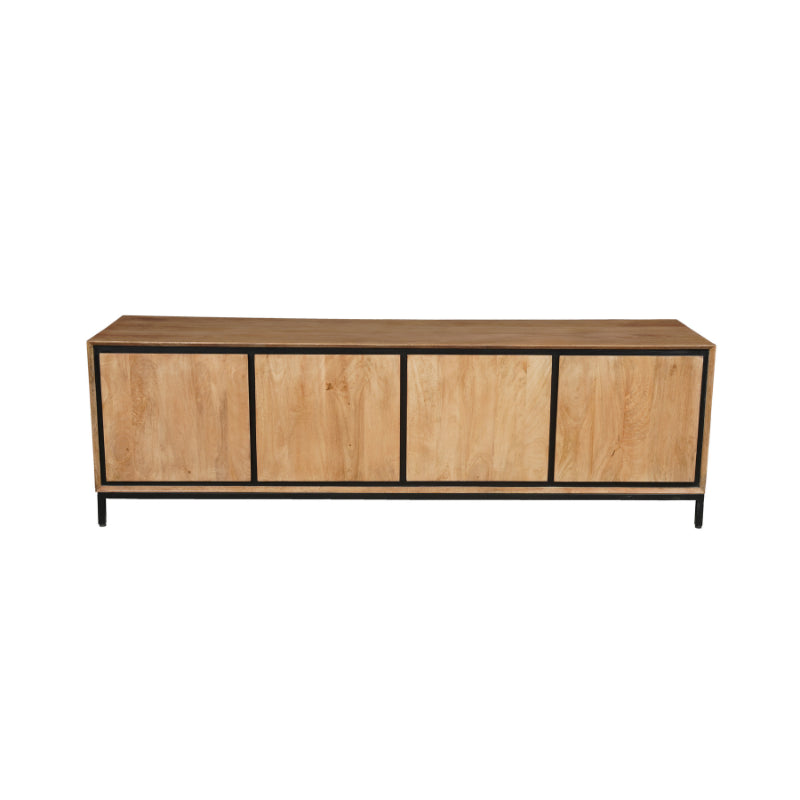 TV Board Rois 180x45x55 cm – modernes Lowboard aus Mangoholz & Metall mit Strukturfront