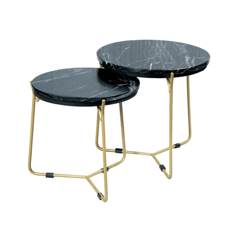 Couchtisch-Set Caly – 2 Tische mit schwarzer Marmorplatte & goldfarbenem Gestell, 45×45×45 cm & 40×40×40 cm