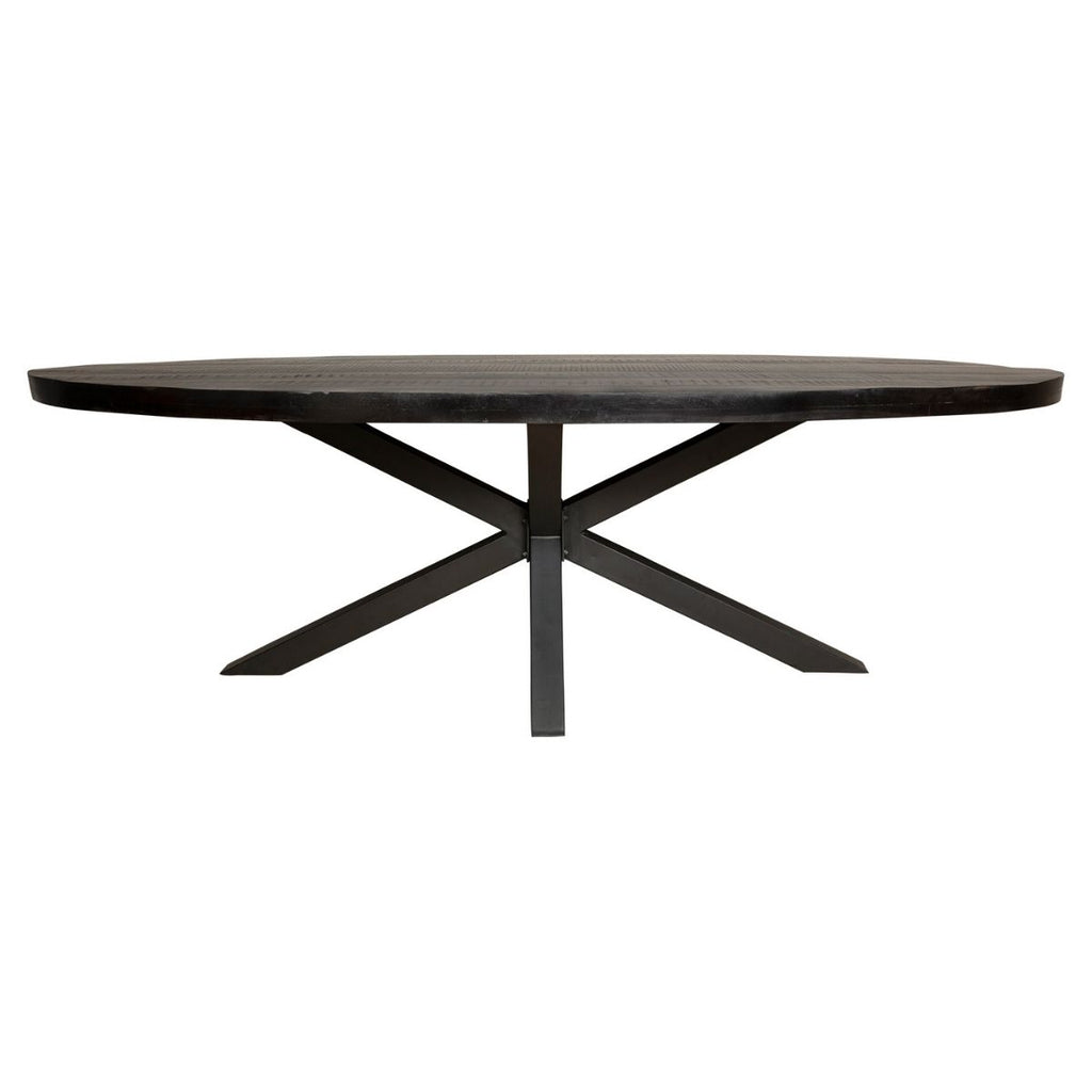Esstisch Delta Oval Schwarz – Mangoholz Tisch mit Metallgestell 160×90×76 cm
