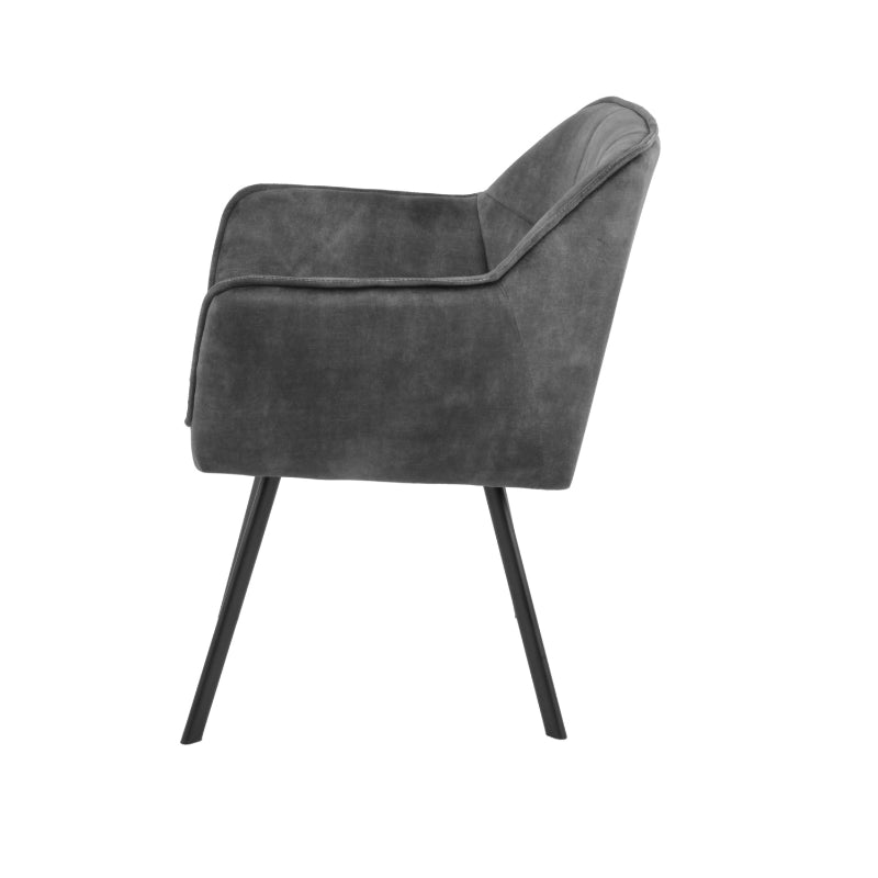 Esszimmerstuhl Martina Dunkelgrau – eleganter Samtstuhl 63×63×79 cm mit Armlehnen & schwarzem Metallgestell