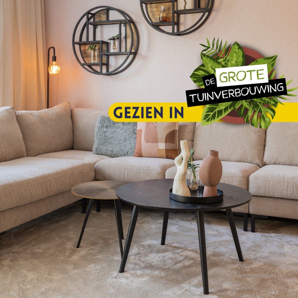 Beistelltisch-Set Ryas – 3 runde Tische aus Aluminium in Gold mit schwarzen Rahmen