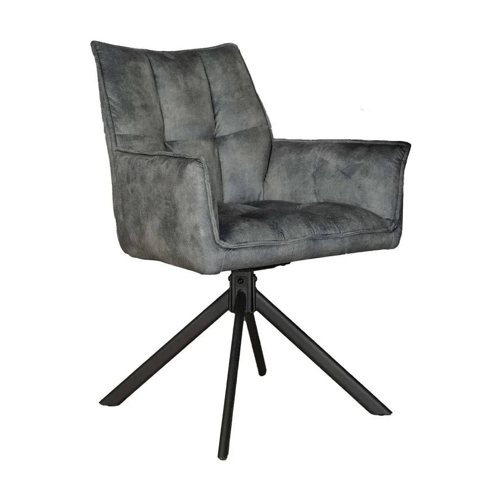 Esszimmerstuhl Daira Velvet Blau – Drehstuhl 65×56×85 cm mit Armlehnen, Memory-Rückkehr & schwarzem Metallbein
