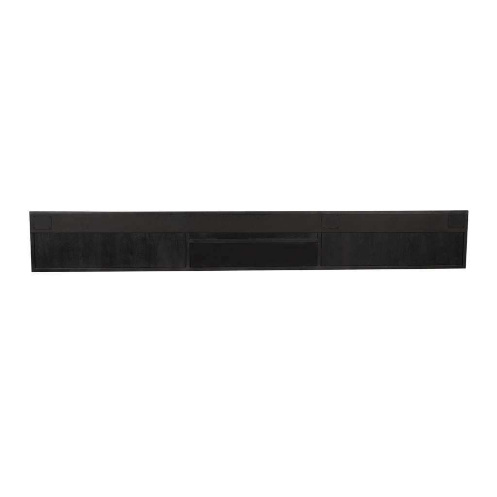TV-Board Jacky 280x35x33 cm – modernes Mangoholz mit Fischgrätfront in Schwarz & offenem Fach