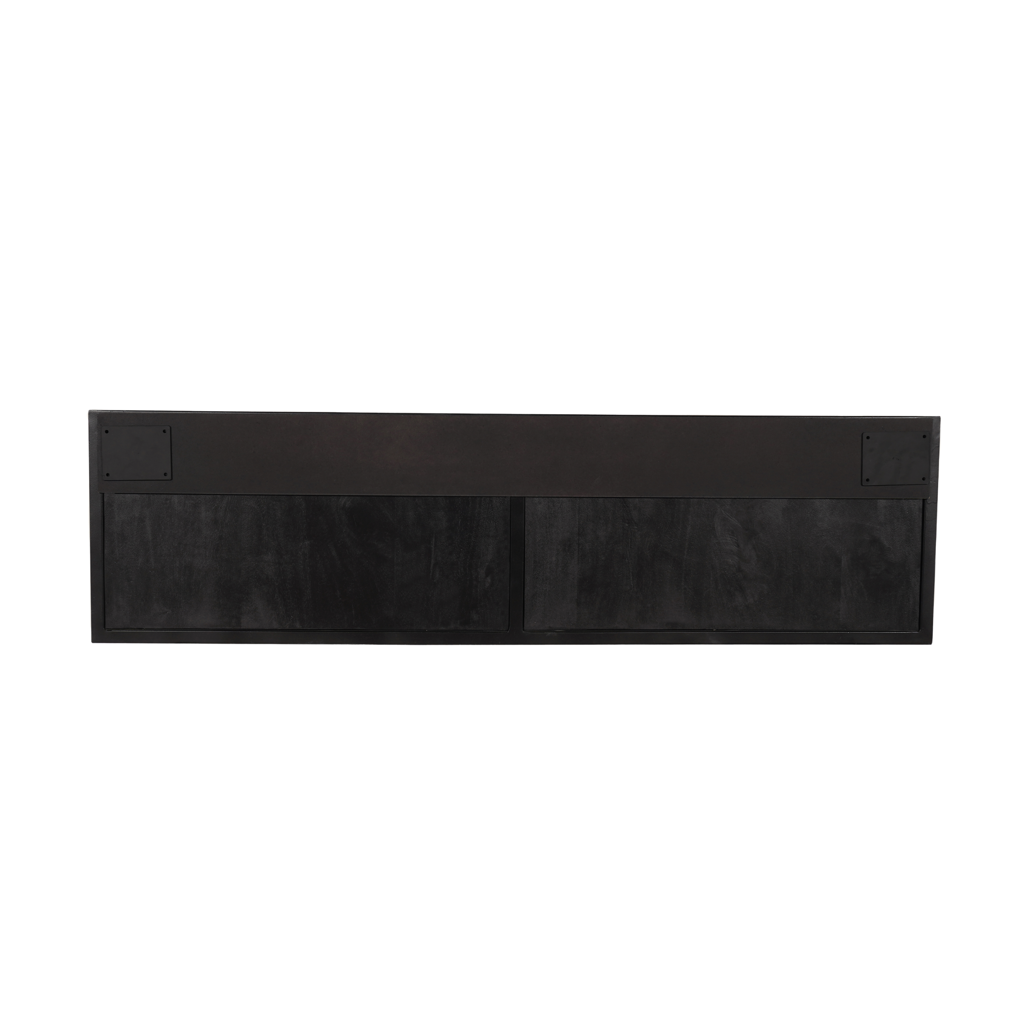 Schwebendes Lowboard Sydney aus Mangoholz in Schwarz – stilvolles TV-Board 120×33×35 cm mit Fischgrät-Front für modernes Wohnen