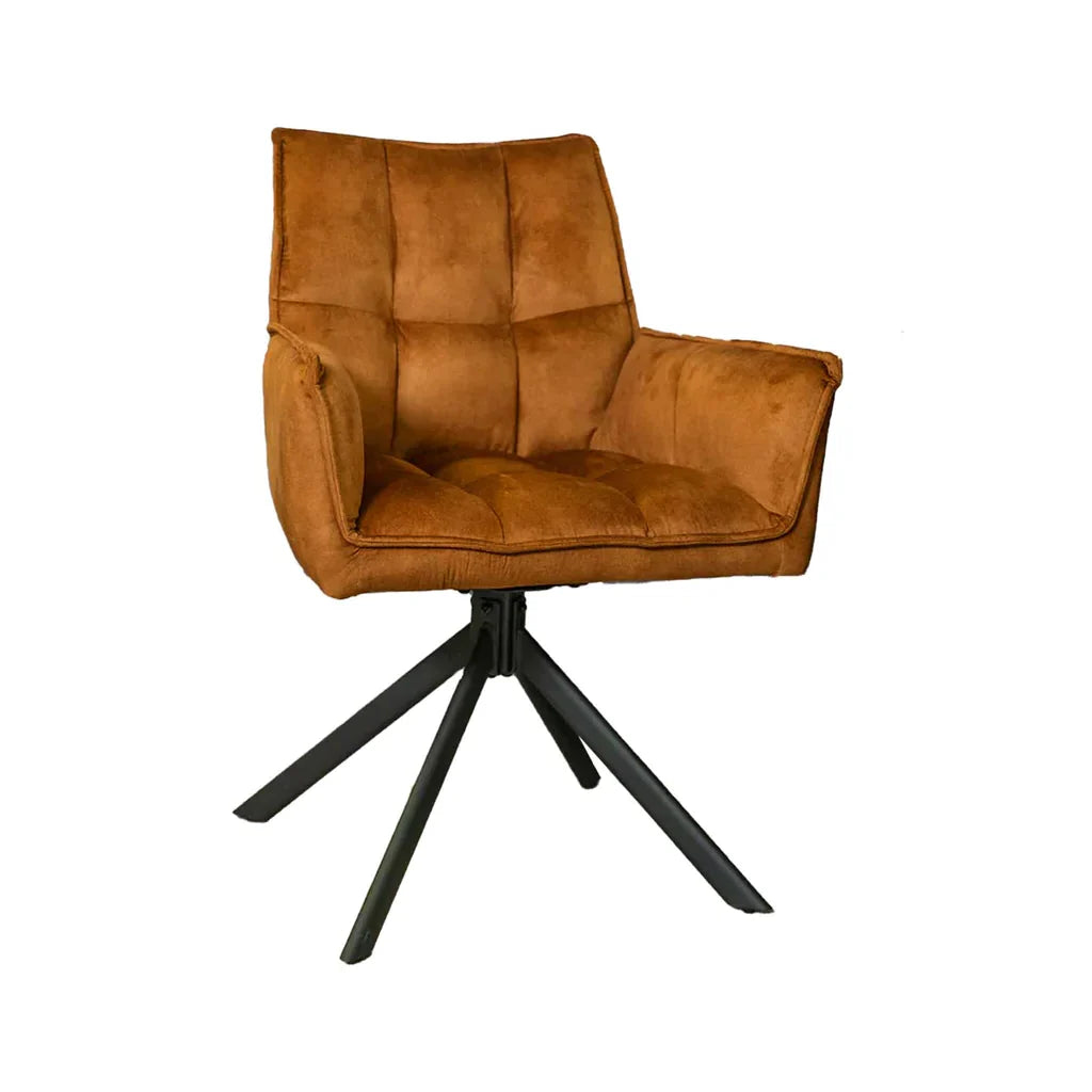 Esszimmerstuhl Daira Velvet Gold – Drehstuhl 65×56×85 cm mit Armlehnen, Memory-Rückkehr & schwarzem Metallbein