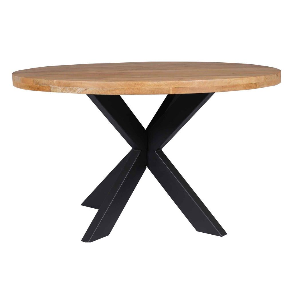 Esstisch Delta Ø130 cm Natur, massives Mangoholz mit Matrix-Gestell
