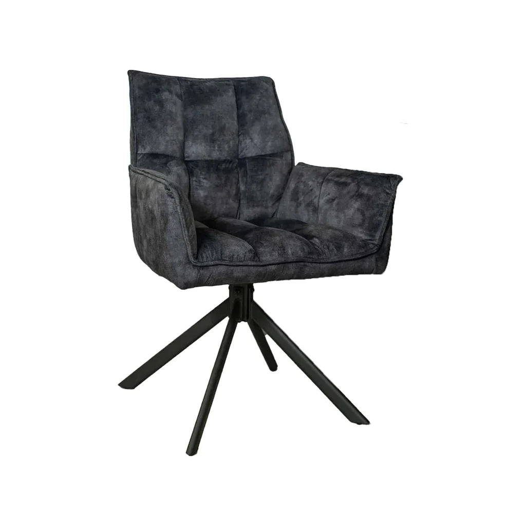 Esszimmerstuhl Daira Velvet Anthrazit – Samtstuhl drehbar 65×56×85 cm mit Armlehnen, Memory-Rückkehrfunktion & schwarzem Metallbein