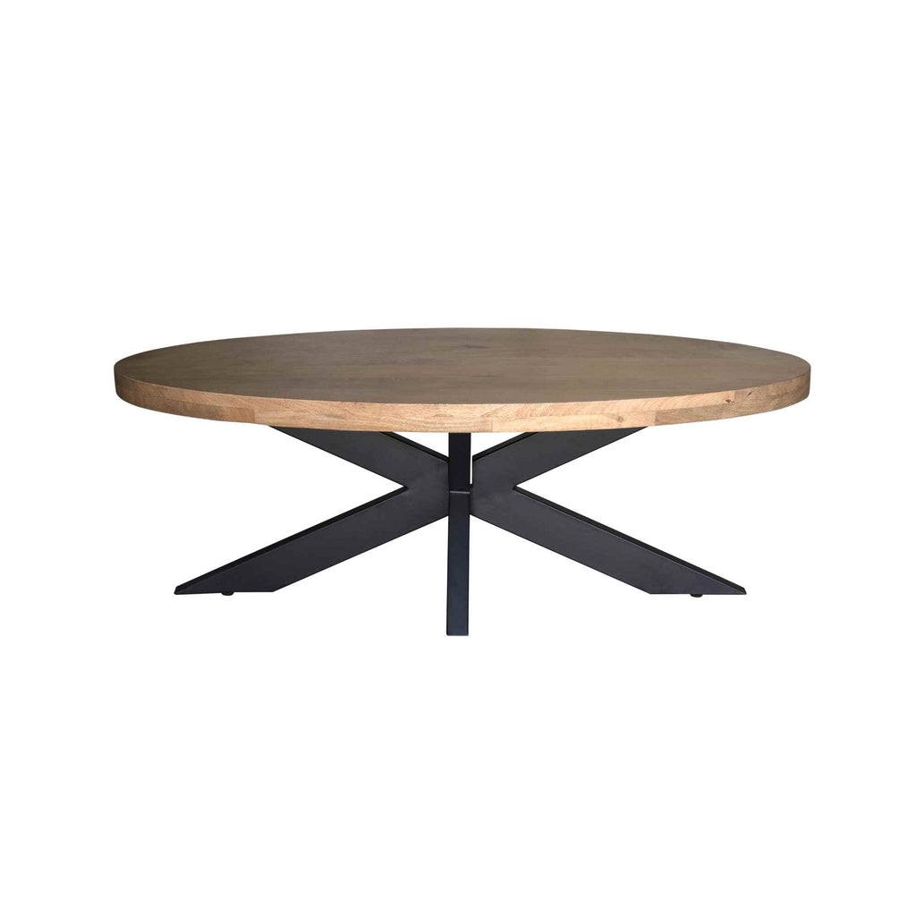 Couchtisch Delta 130x70x46 cm Natur – ovaler Couchtisch aus Mangoholz mit Metallgestell