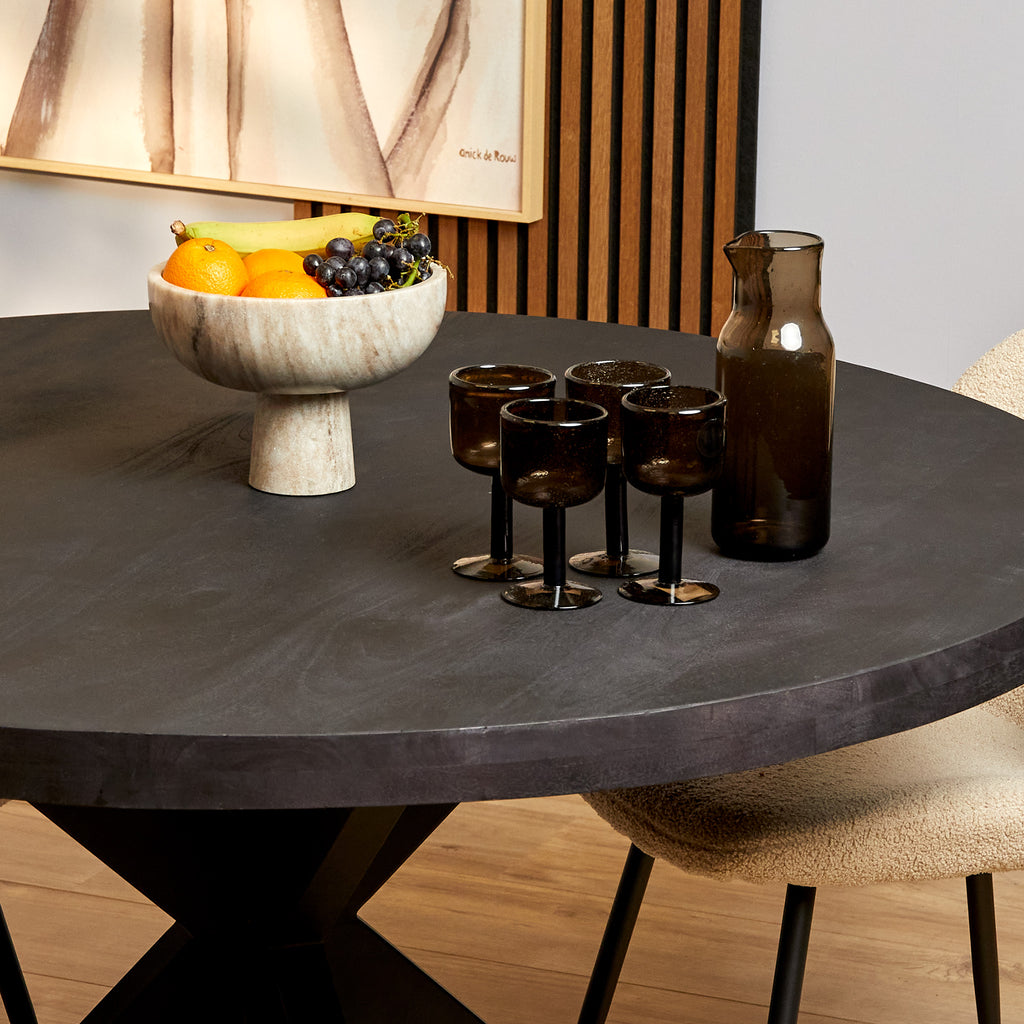 Esstisch Delta Rund Schwarz – Mangoholz Tisch Ø150 cm mit schwarzer Tischplatte & Matrix-Metallgestell, 76 cm hoch