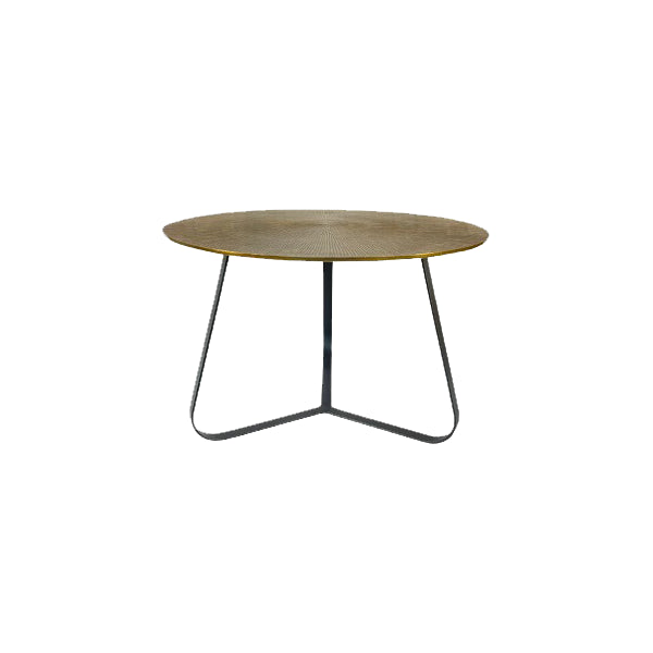 Couchtisch Kate Gold – runder Aluminium Tisch mit schwarzem Gestell, 60×40 cm, elegantes Design für stilvolle Wohnzimmer