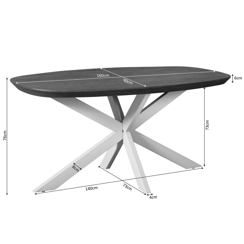 Esstisch Mandy Braun 160x90x76 cm – oval, modern & pflegeleicht – elegante Tischplatte & schwarzes Metallgestell