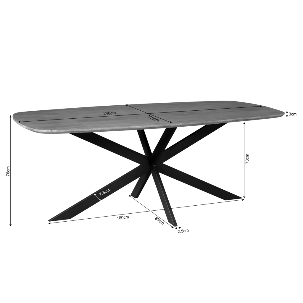 Esstisch Noble Natur – massives Mangoholz, 240 x 110 x 76 cm