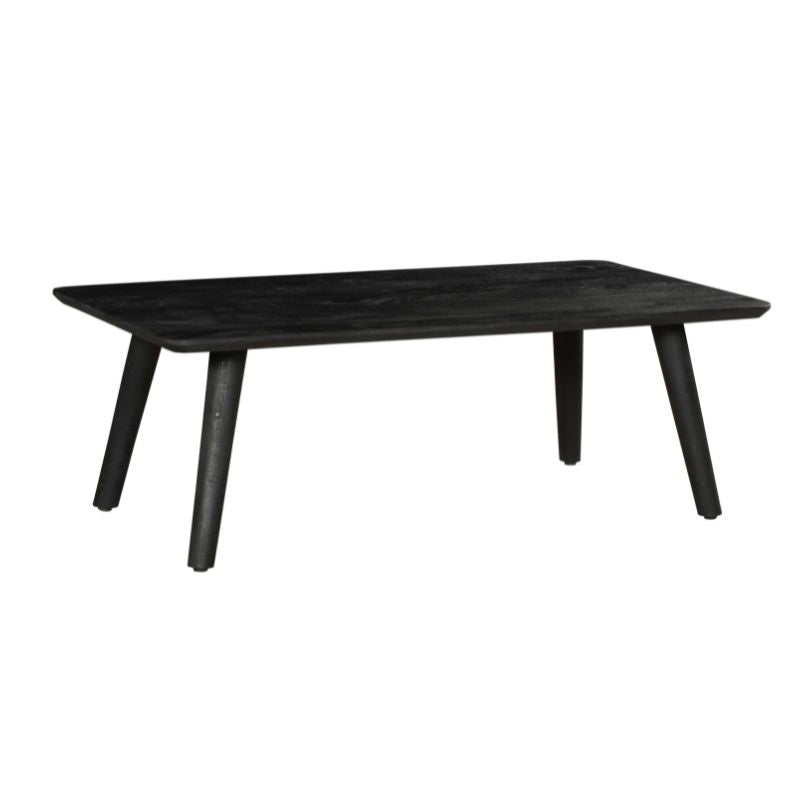 Couchtisch Raven – Mangoholz Wohnzimmertisch 130×45×70 cm mit schwarzen Holzelementen im modernen Design