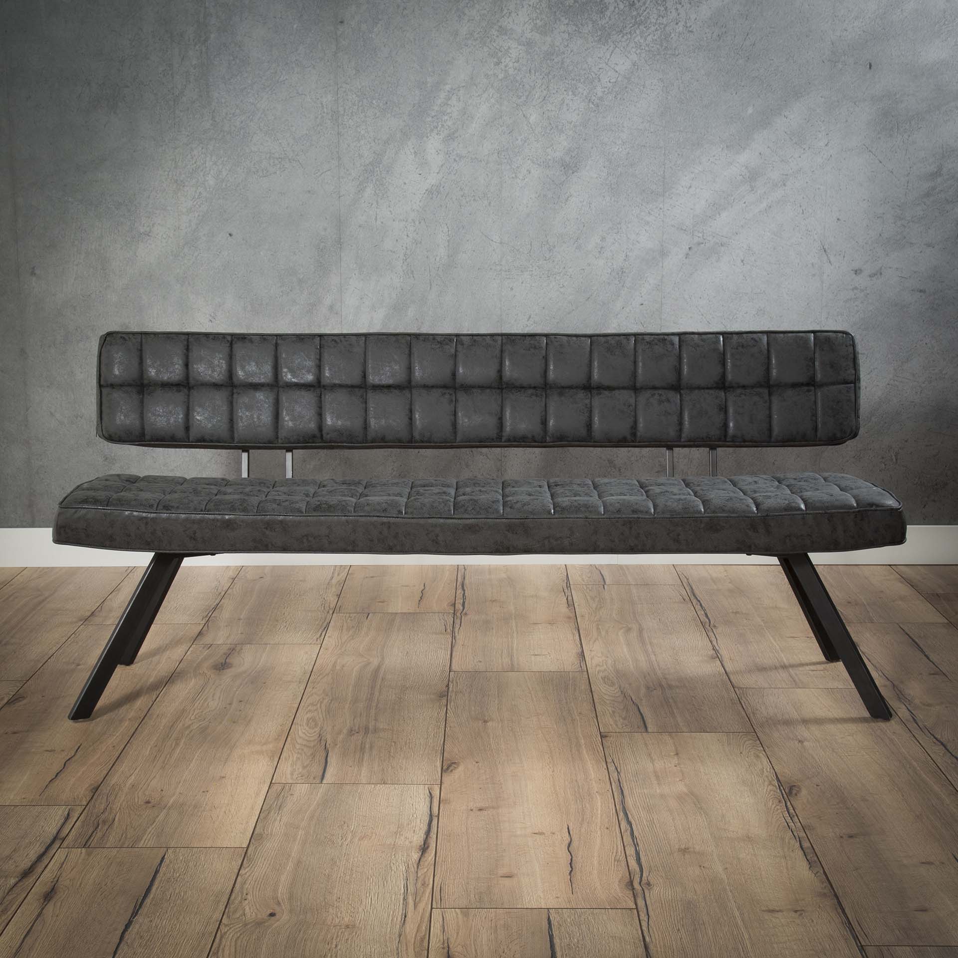Esszimmerbank Marano Dunkelbraun – Wax PU mit Rautensteppung & Gestell, 180 x 54 x 83 cm