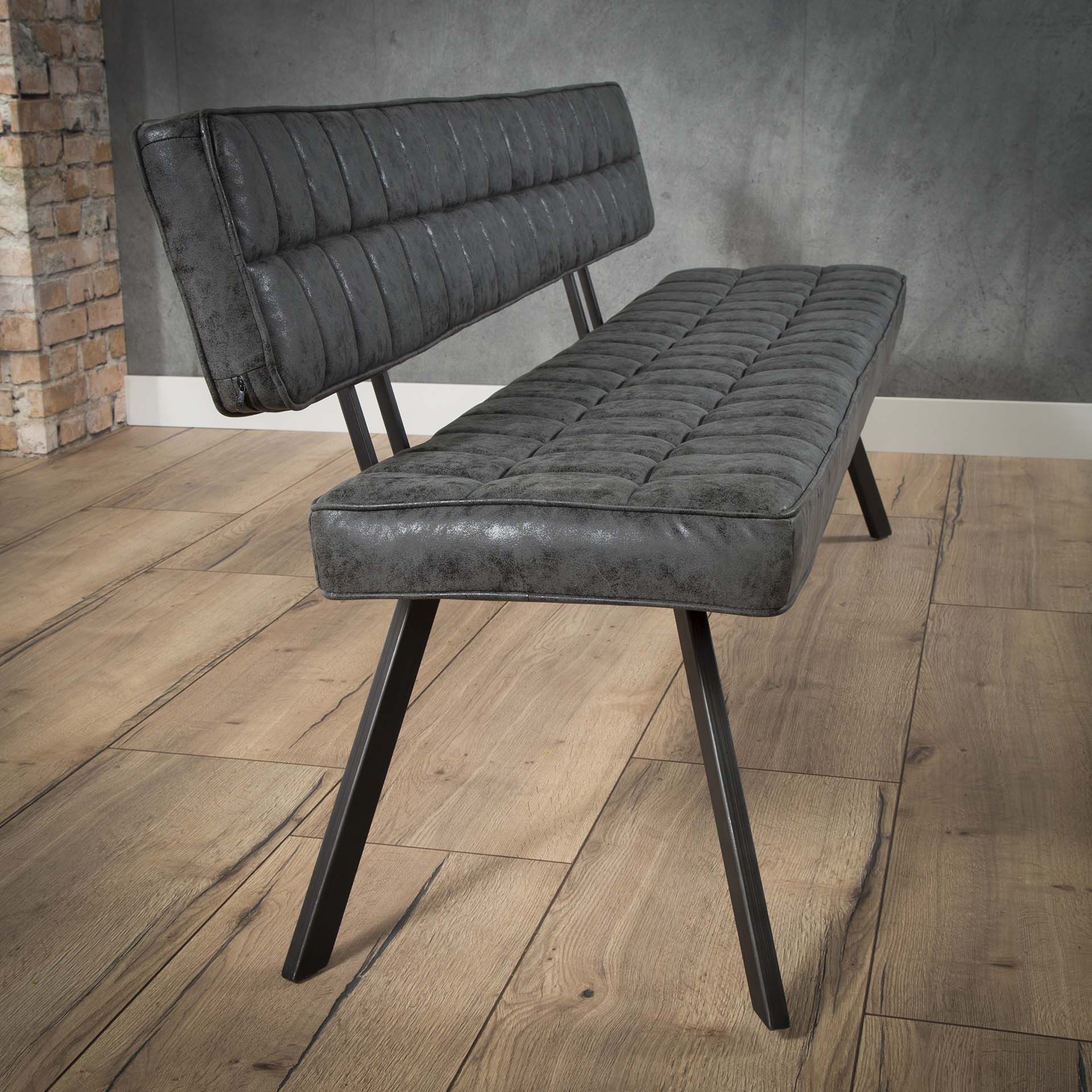 Esszimmerbank Marano Dunkelbraun – Wax PU mit Rautensteppung & Gestell, 180 x 54 x 83 cm