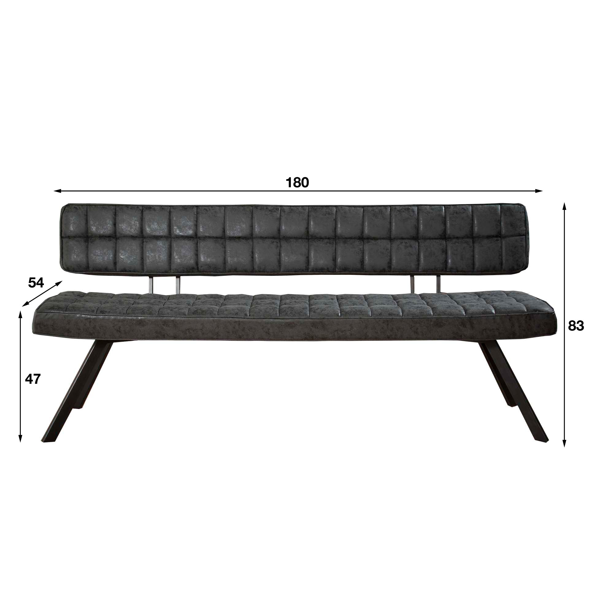 Esszimmerbank Marano Dunkelbraun – Wax PU mit Rautensteppung & Gestell, 180 x 54 x 83 cm