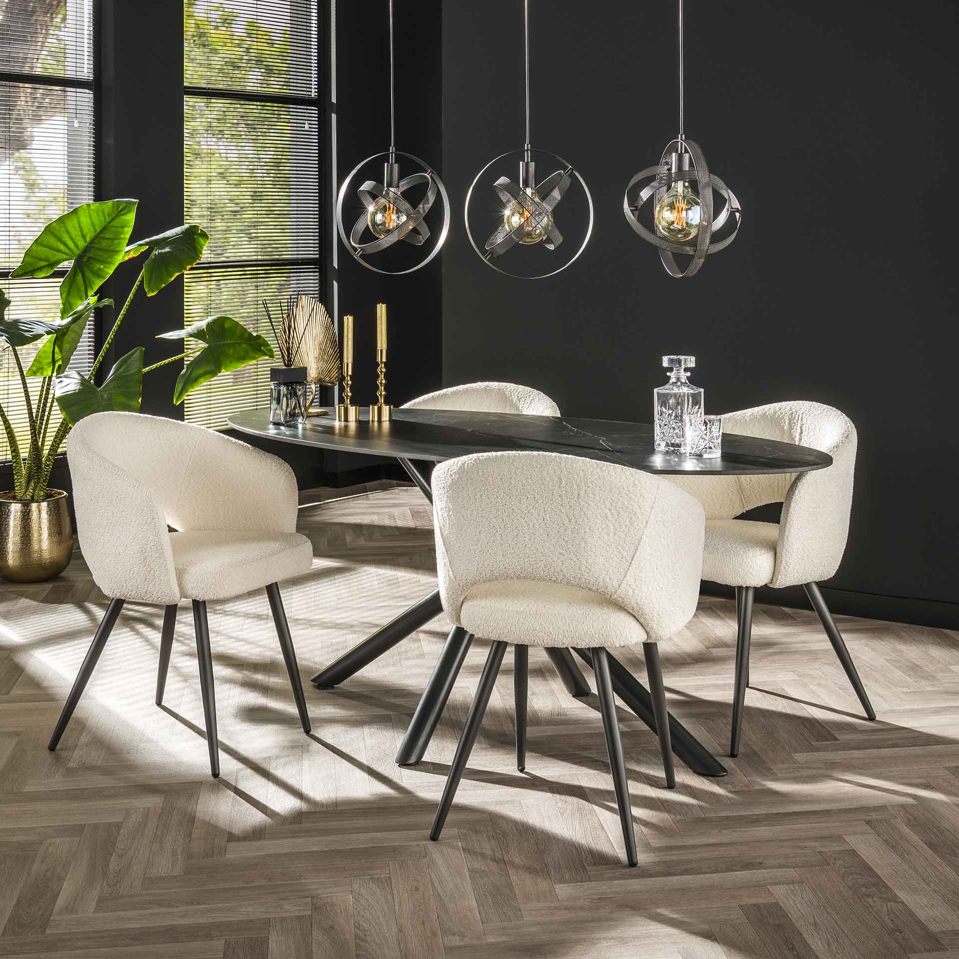 Esstisch Aveline Oval 180x90 cm – Keramikplatte in Natursteinoptik & Spinnengestell aus Metall, modern & pflegeleicht