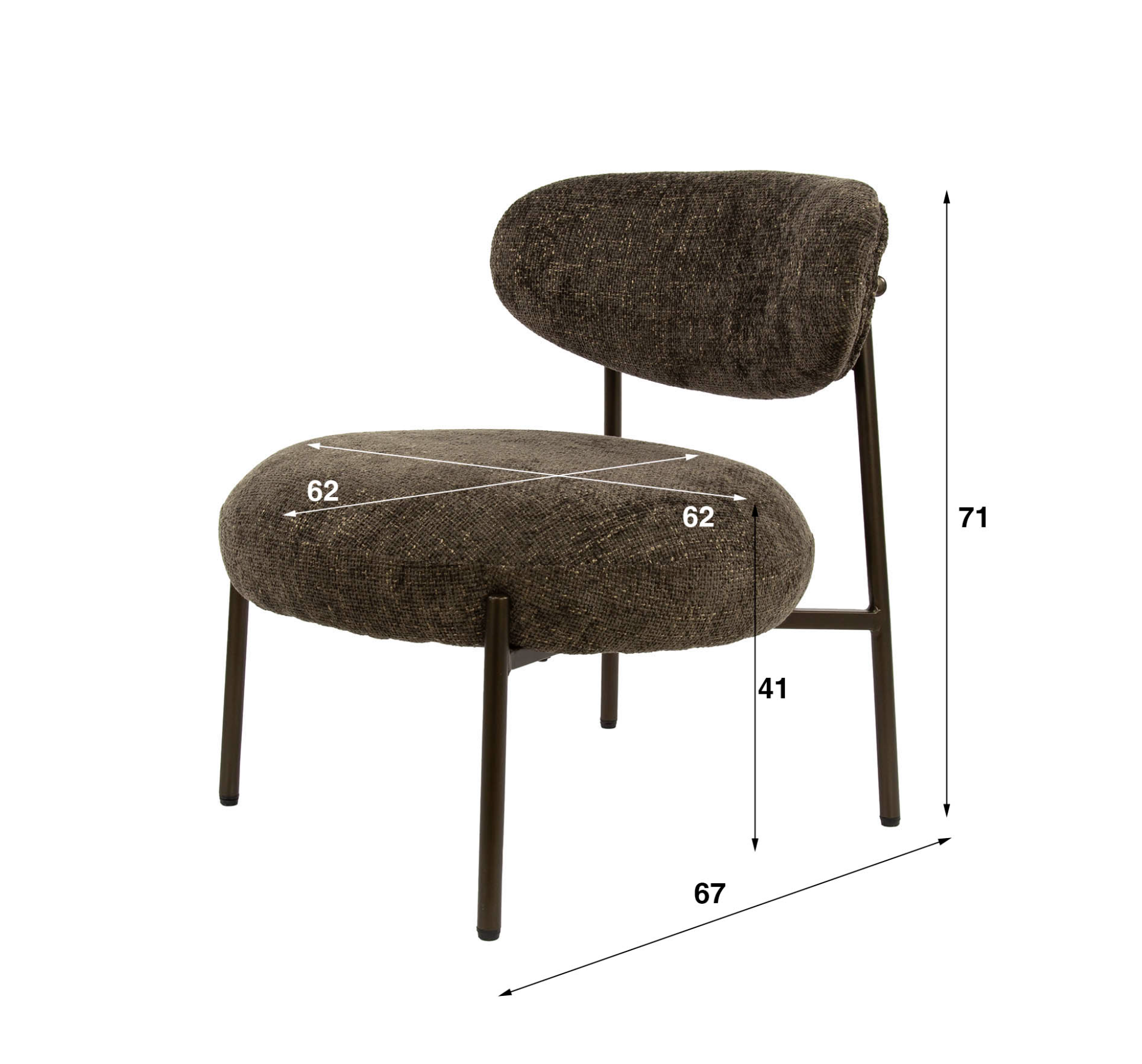 Sessel Calero Sand – bequemer Polstersessel mit bronzefarbenem Gestell & Taschenfederung, 62 x 67 x 71 cm