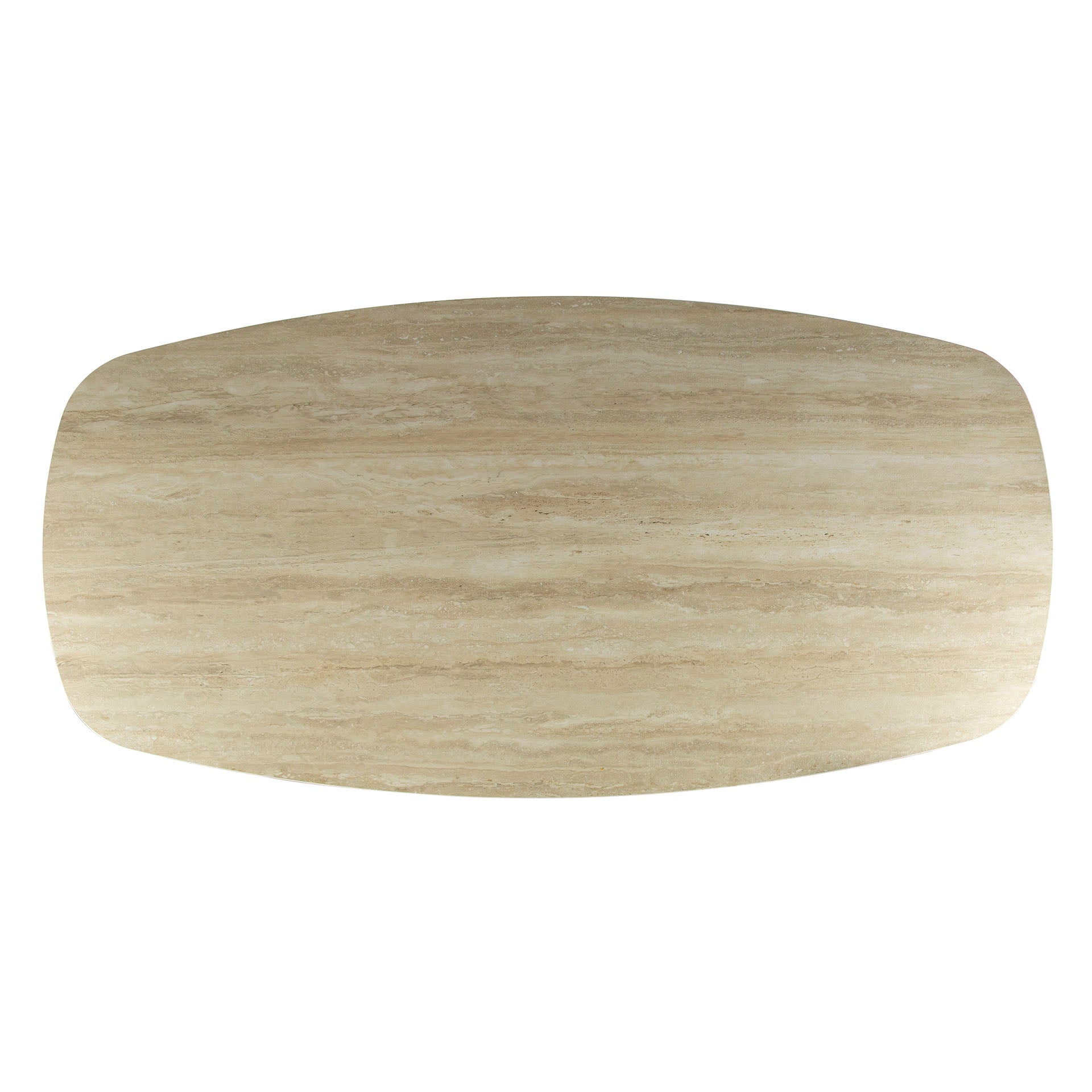 Esstisch Tivaro – Dänischer Ovaltisch aus 3D-Keramik in Travertinoptik mit Spinnengestell, 215 x 105 x 77 cm
