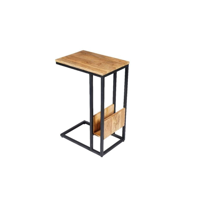 Beistelltisch Naturel High – Slider aus Mangoholz & schwarzem Metall, 32 x 48 x 72 cm