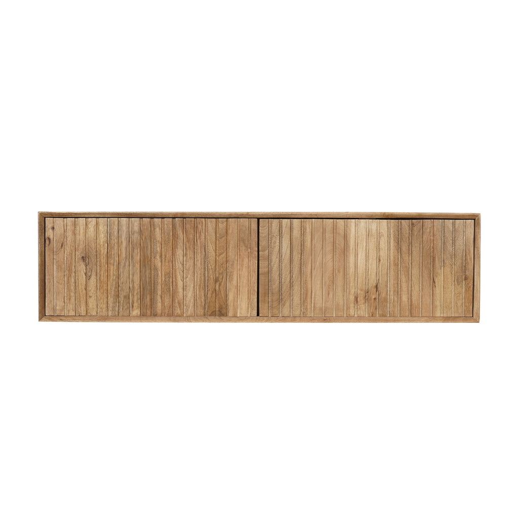 Schwebendes TV-Board Mandy Naturel – Lowboard aus Mangoholz 120×30×35 cm mit Lamellen-Front & Push-to-Open-System