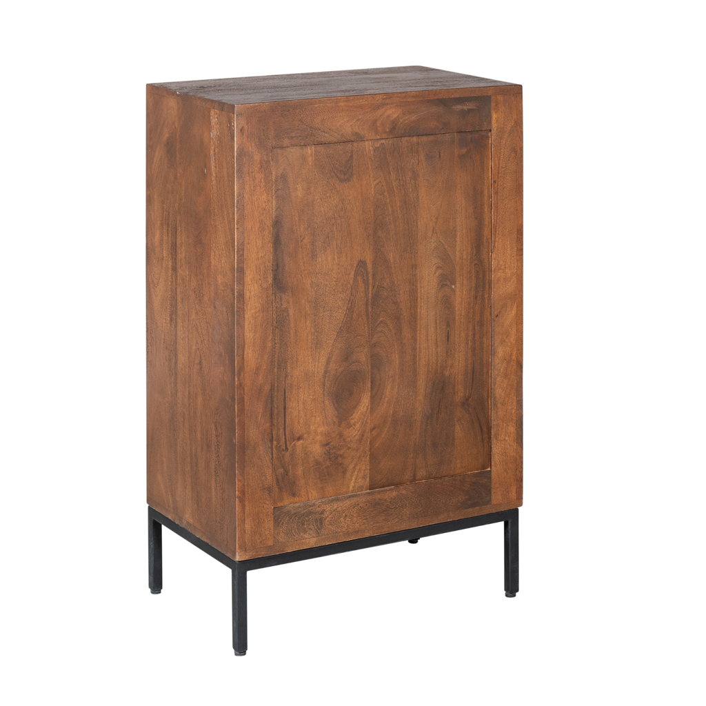 Weinregal Mandy Braun/Schwarz – Mangoholz mit Metallrahmen, Lamellentür & 15 Flaschenfächer, 55 x 35 x 90 cm