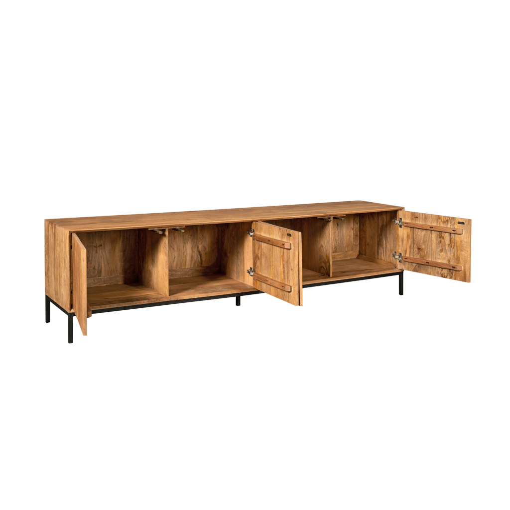 TV-Board Mandy Natur – Mangoholz mit Lamellenfront & Push-to-Open, 210 x 45 x 55 cm