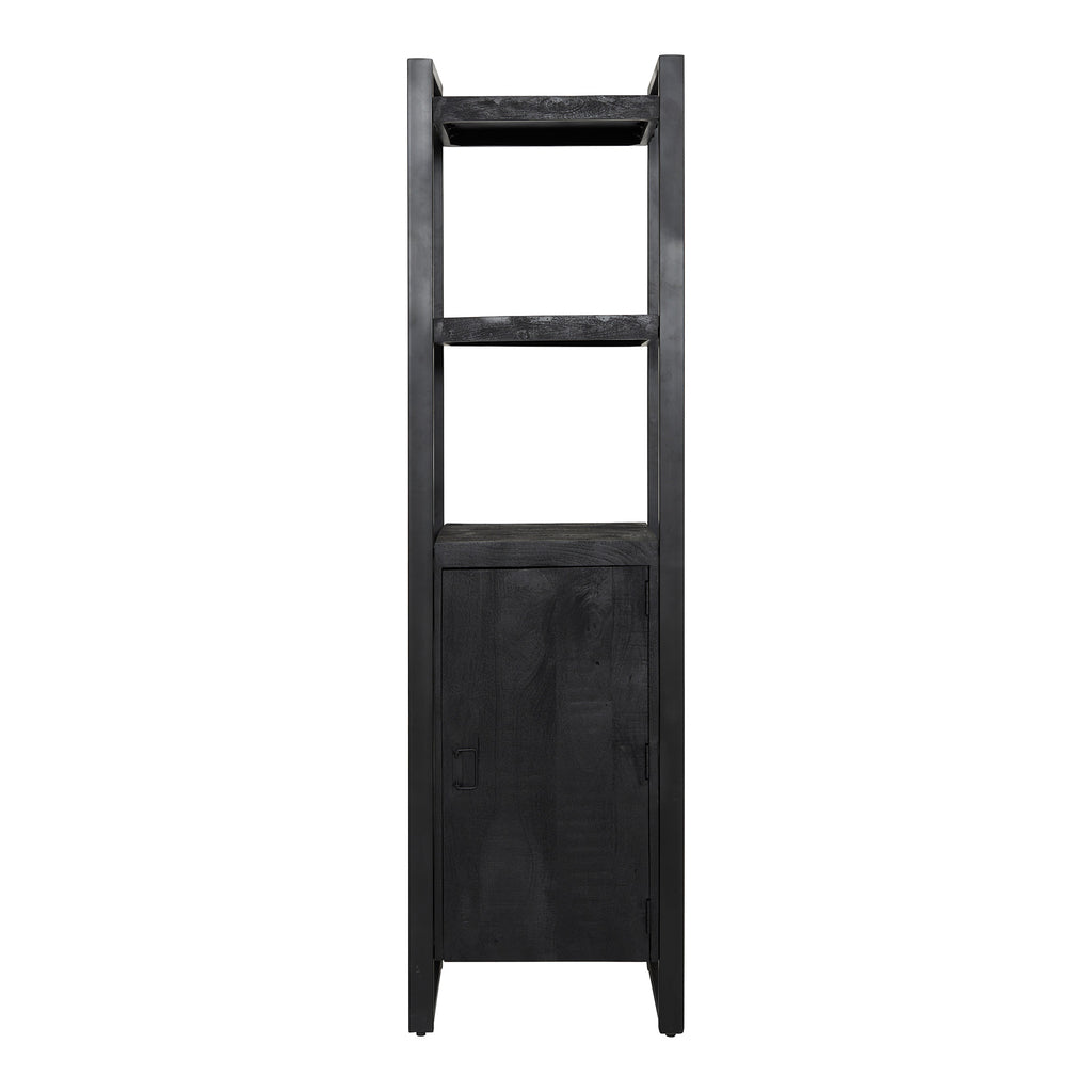 Regal Bori Schwarz 55x40x200 cm – modernes Mangoholz Schrank mit Tür & Regalfächern