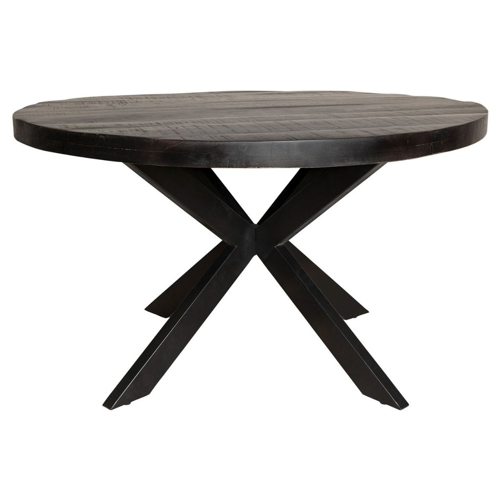 Esstisch Delta Ø130x76 cm – runder Massivholz-Tisch aus Mangoholz Natur mit schwarzem Metallgestell & 6 cm Tischplatte