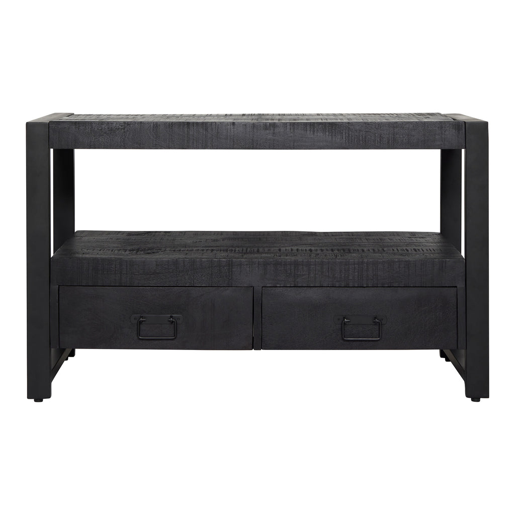 TV Board Bori Schwarz 100x45x60 cm – modernes Mangoholz Lowboard mit Schubladen, offenem Fach & Metallgestell