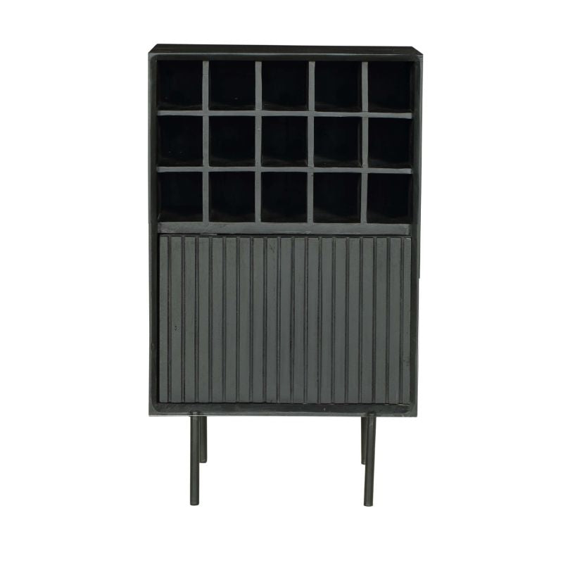 Weinregal Mandy 55x35x90 cm – elegantes Mangoholz-Regal mit Lamellenfront & 15 Flaschenfächern