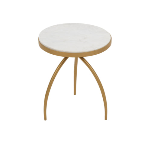 Beistelltisch Kay – runder Tisch mit weißer Marmorplatte & goldenem Metallgestell, 40×40×50 cm