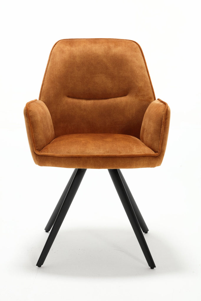 Esszimmerstuhl Oli Gold – Samt & schwarze Metallbeine, 60×65×89 cm, stilvoller Polsterstuhl mit Armlehnen