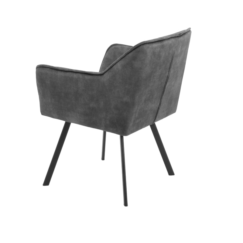 Esszimmerstuhl Martina Dunkelgrau – eleganter Samtstuhl 63×63×79 cm mit Armlehnen & schwarzem Metallgestell