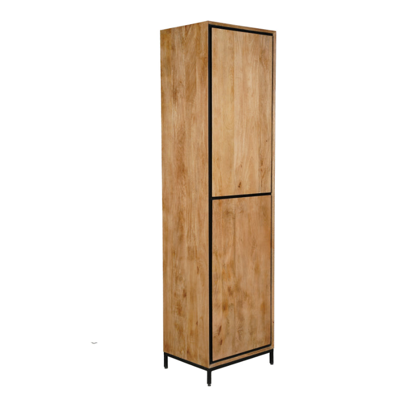 Bücherregal Rois – Mangoholz Aufbewahrungsschrank 60×220×45 cm mit Metallrahmen & 2 grifflosen Türen, modernes Design