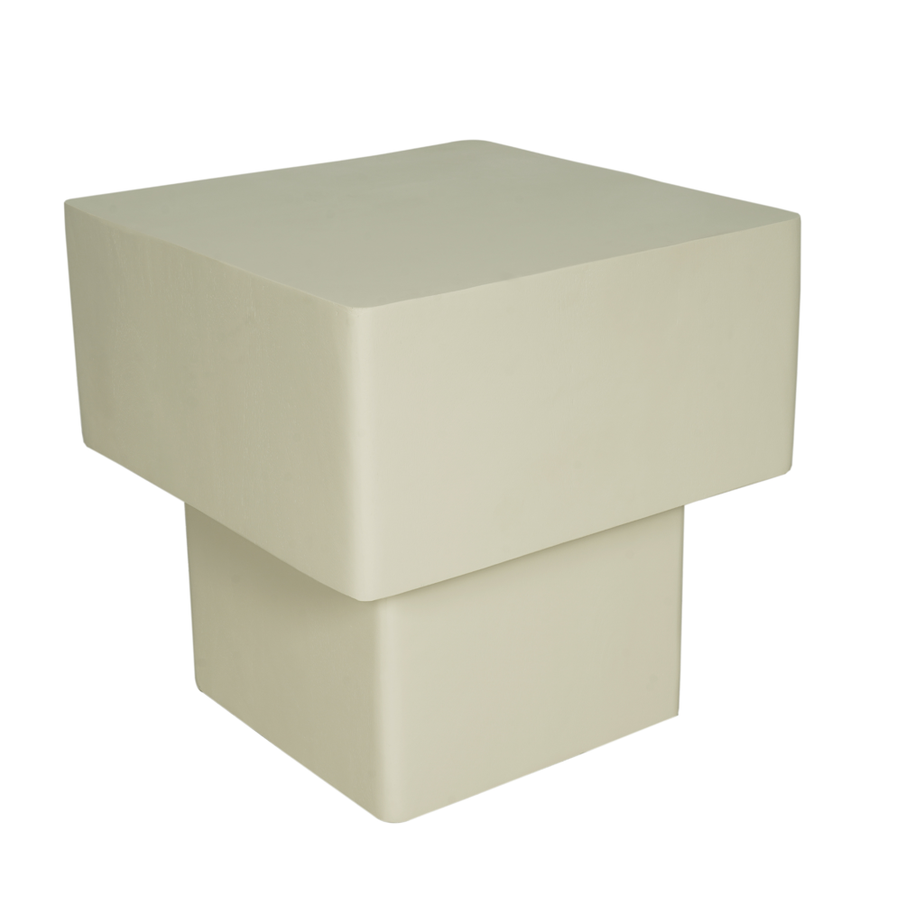 Couchtisch Saya 50x50x45 cm – quadratischer Wohnzimmertisch aus Mangoholz in Sandfarben mit modernem Block-Design