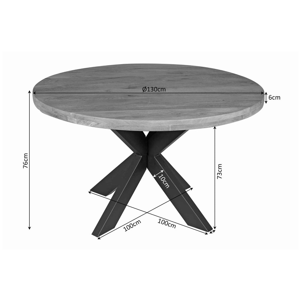 Esstisch Delta Ø130 cm Natur, massives Mangoholz mit Matrix-Gestell
