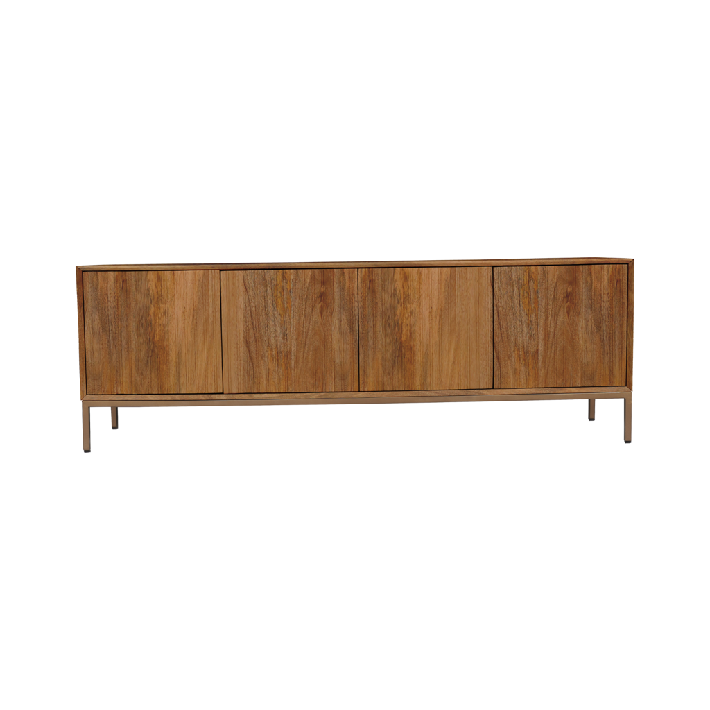 TV-Board Mandy 165x45x55 cm – Lowboard aus Mangoholz Natur mit 4 Türen & Push-to-Open-System
