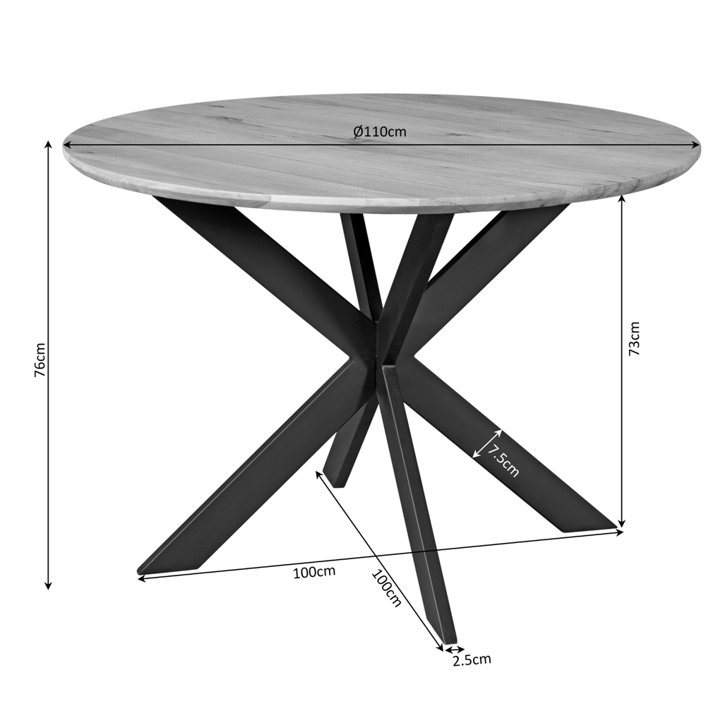 Esstisch Evoque Natur–massives FSC Eichenholz, Rund Ø110x76 cm