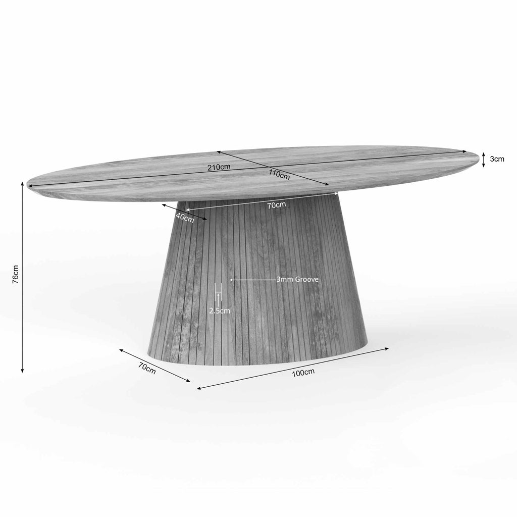 Esszimmertisch Sole Taupe 210x110x76 cm – ovaler Mangoholz Tisch mit Lamellenfuß, modern & zeitlos