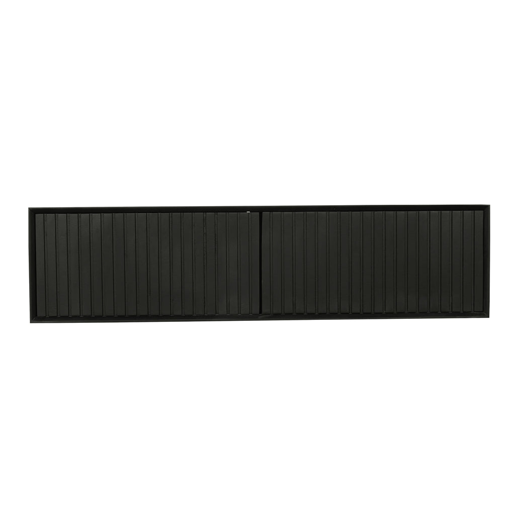 Mandy TV-Board Schwarz schwebend – 120×35×30 cm, Mangoholz mit vertikalem Lattenmuster & Push-to-Open